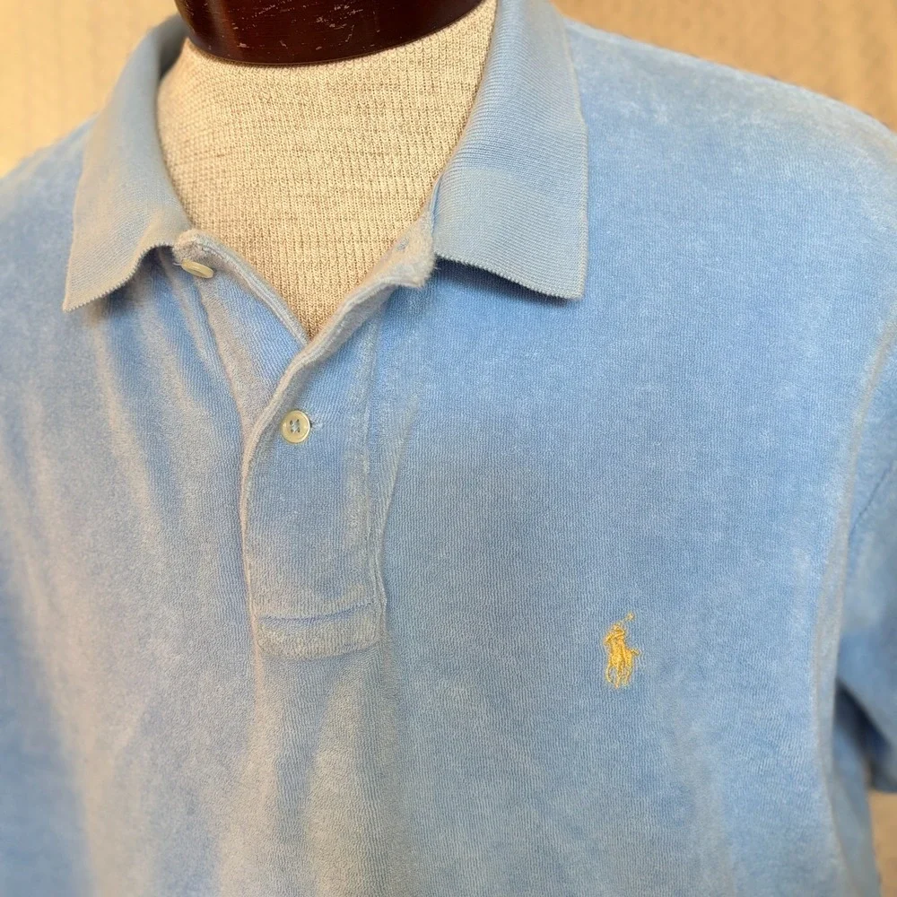 Polo Ralph Lauren Toweled Polo Shirt Heavy Cotton Logo Golf Men's‎ Sz XXL Blue